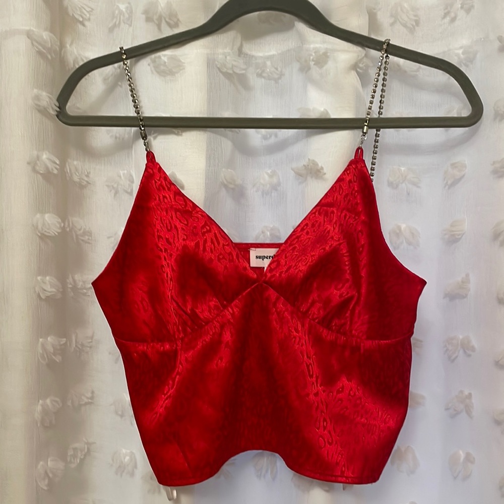 Silk superdown top with rhinestones